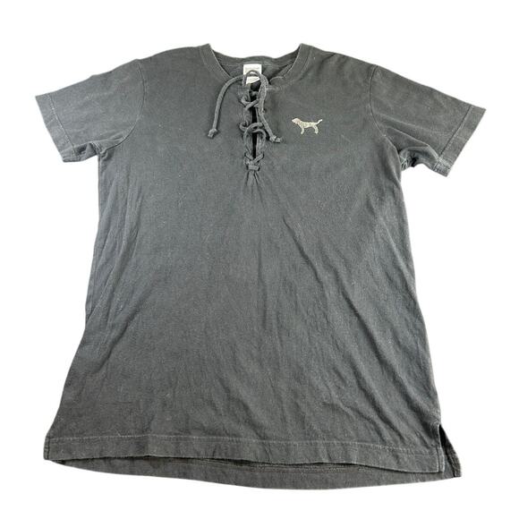 Victorias Secret- cotton Tee- XS- black- preowned- gray sequin back- front ties - Picture 1 of 6